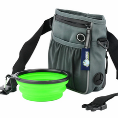 Treat Bag, Poop Bag Holder, and Handy Collapsible Water Bowl